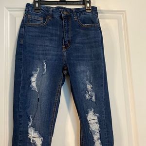 High waist distressed jeans